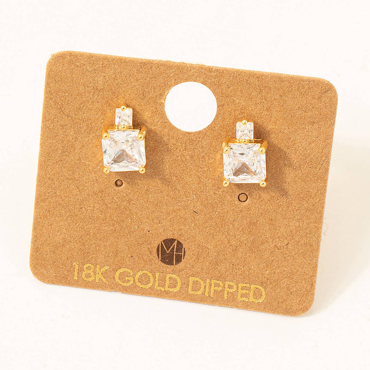 RESTOCK Gold Dipped Square Rhinestones Stud Earrings