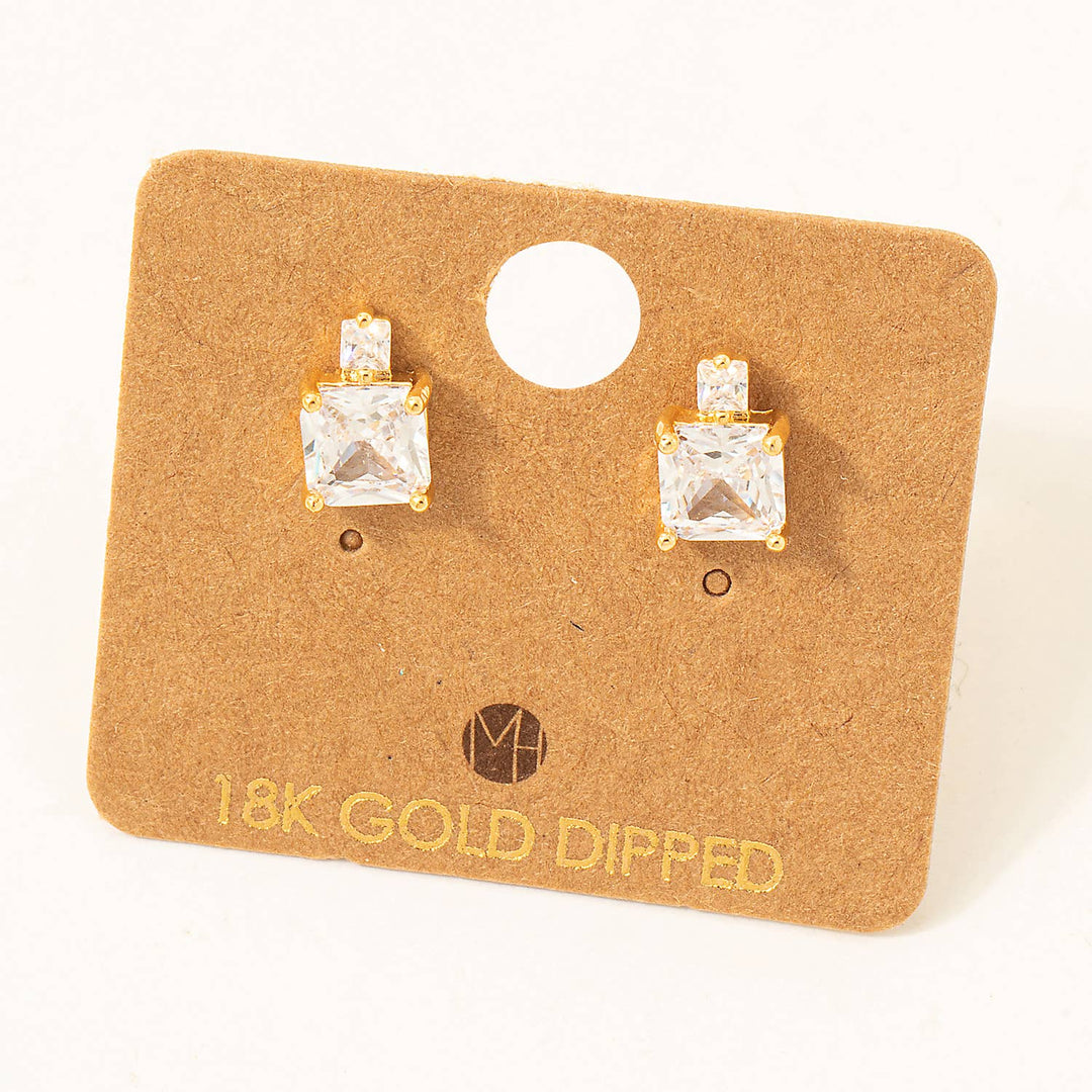 *Gold Dipped Square Rhinestones Stud Earrings