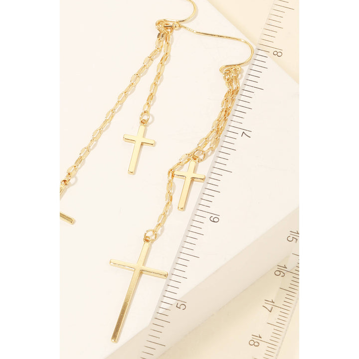 CLEARANCE FINAL SALE Double Cross Charms Chain Dangle Earrings