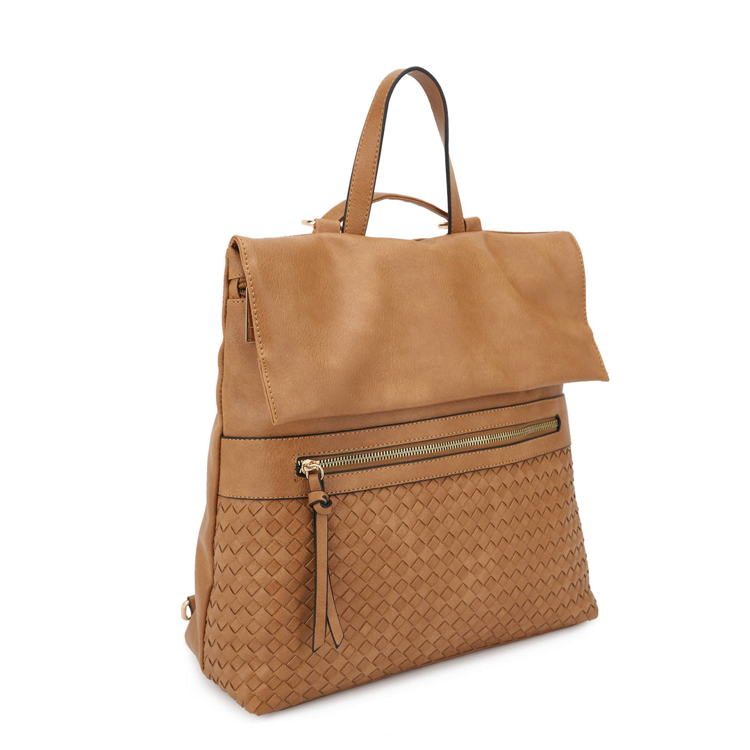 Helena Woven Flap Backpack in Camel