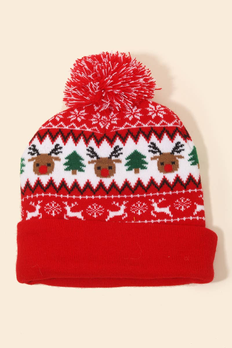 Christmas Reindeer Print Beanie