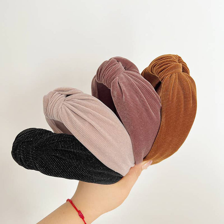 Fall Corduroy Metallic Detail Wide Knot Headband