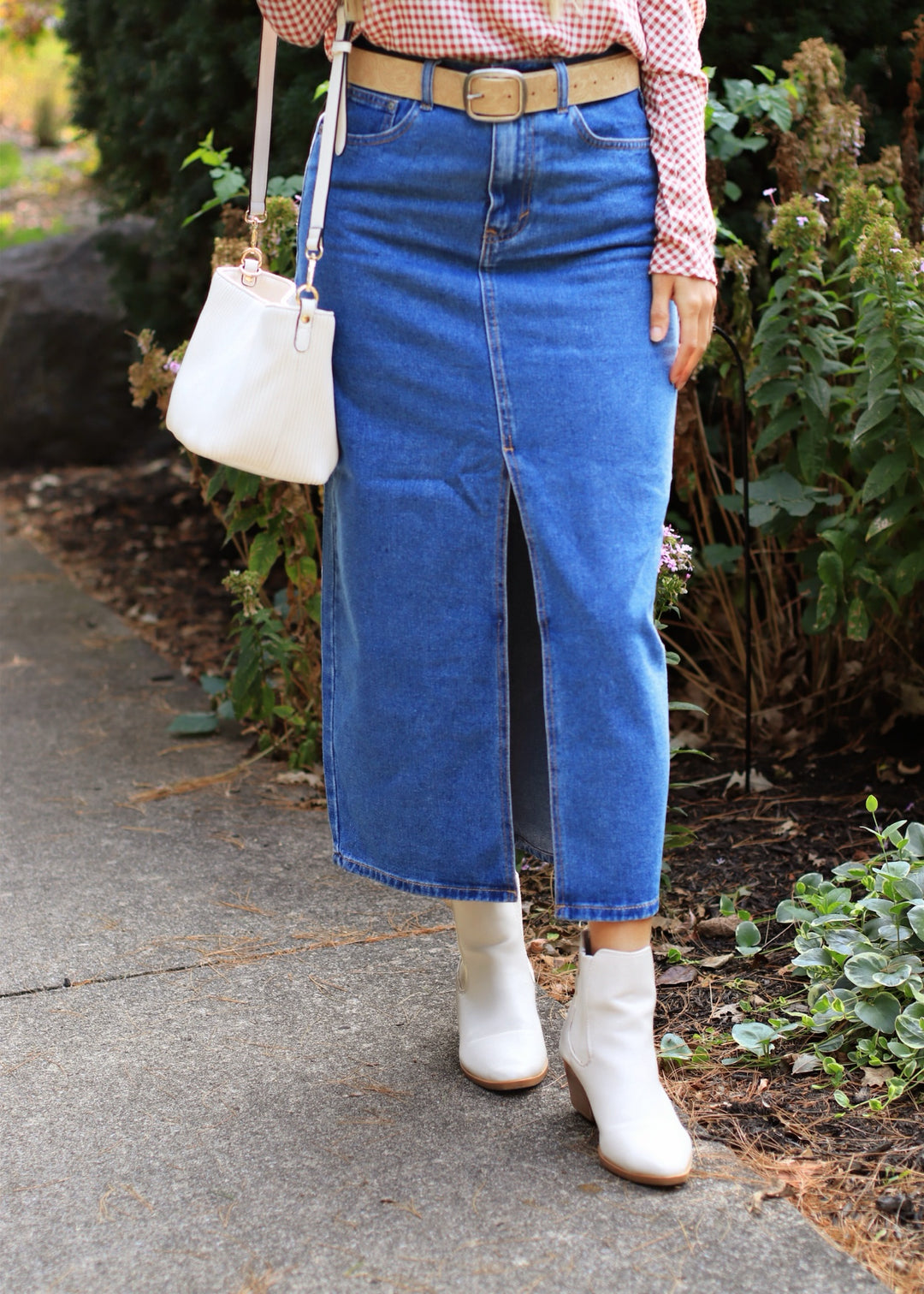 CLEARANCE FINAL SALE  Winnie Denim Midi Skirt w/ Slit