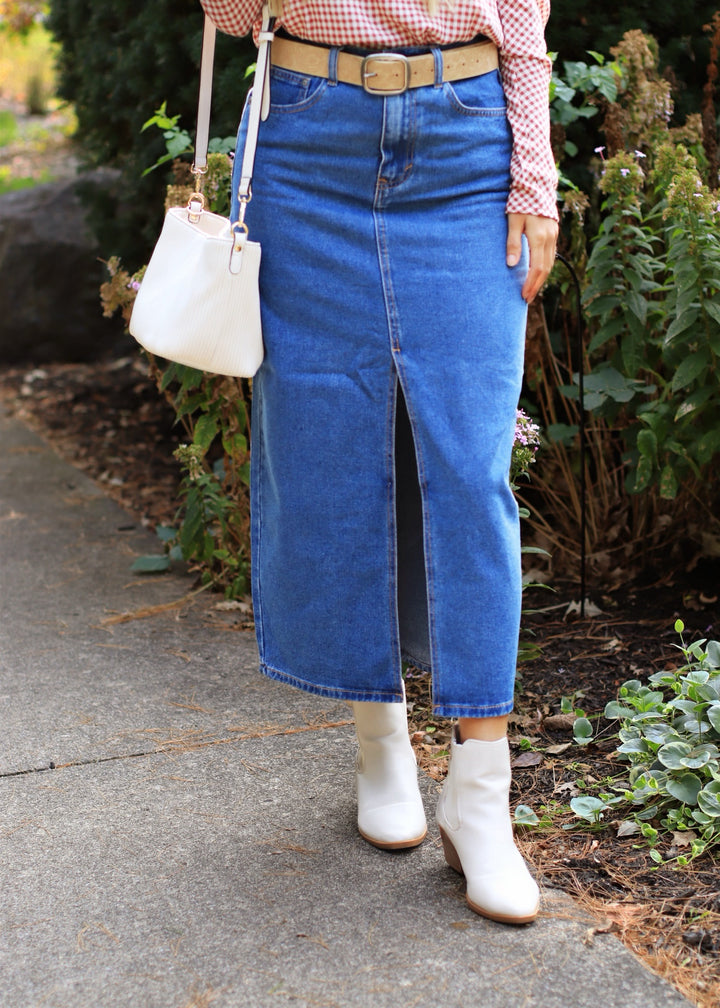 CLEARANCE FINAL SALE  Winnie Denim Midi Skirt w/ Slit