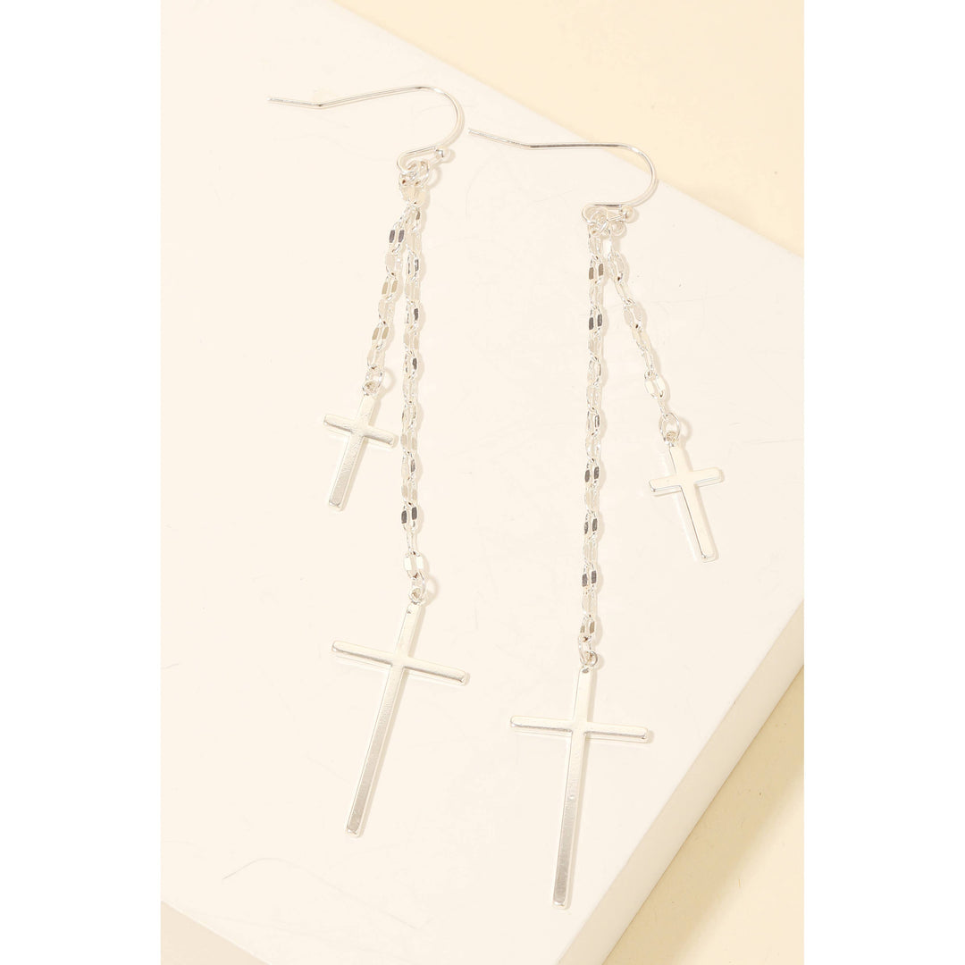 CLEARANCE FINAL SALE Double Cross Charms Chain Dangle Earrings