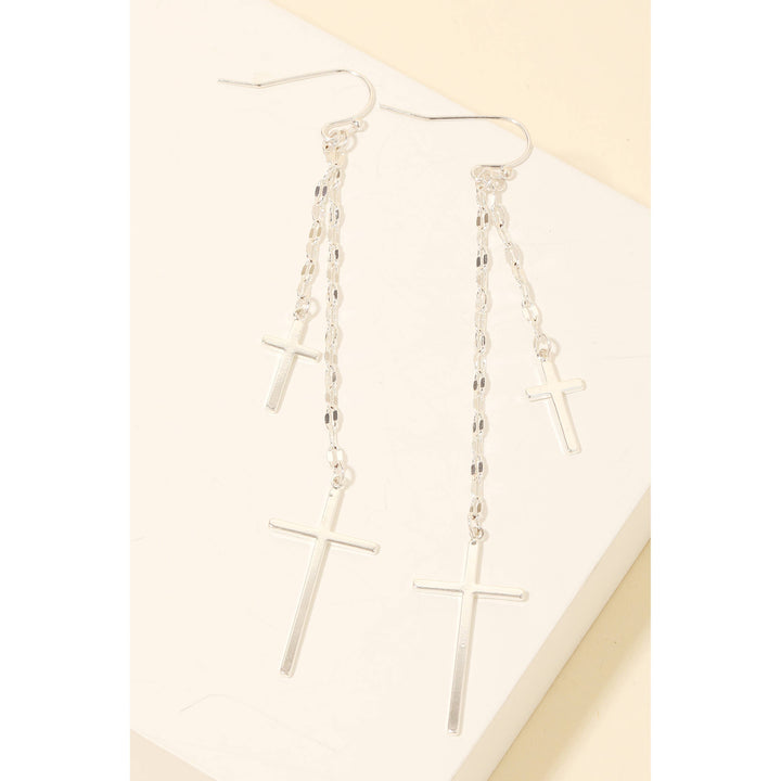 Double Cross Charms Chain Dangle Earrings