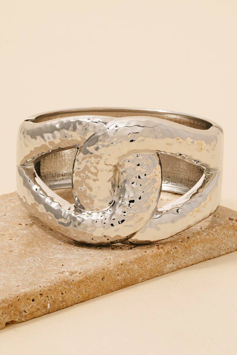 Hammered Textured Link Hinge Bangle Bracelet