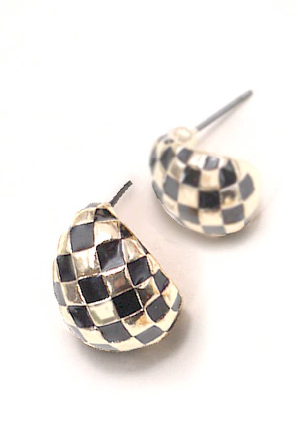 Checker Half Moon Earrings in Black