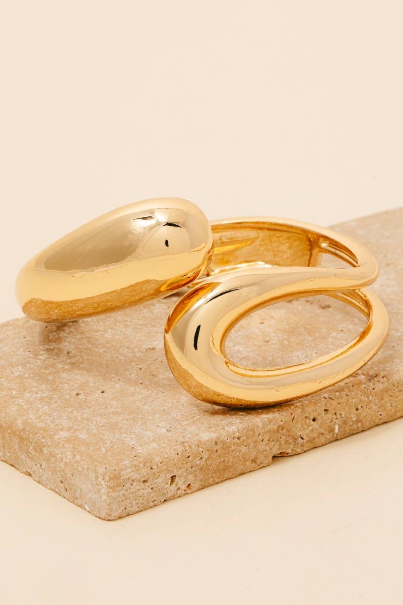 Gold Plated Hollow And Solid Tear Hinge Bangle Bracelet