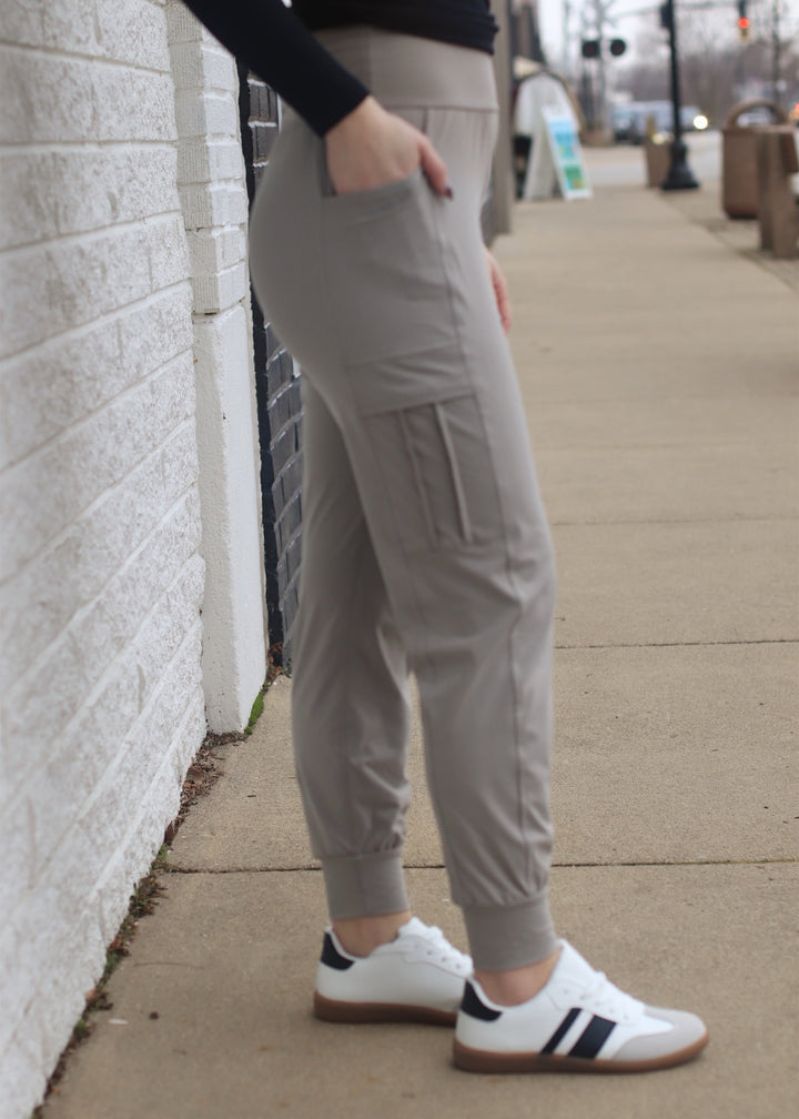 Butter Soft Joggers w/ Side Pockets in Stone Taupe