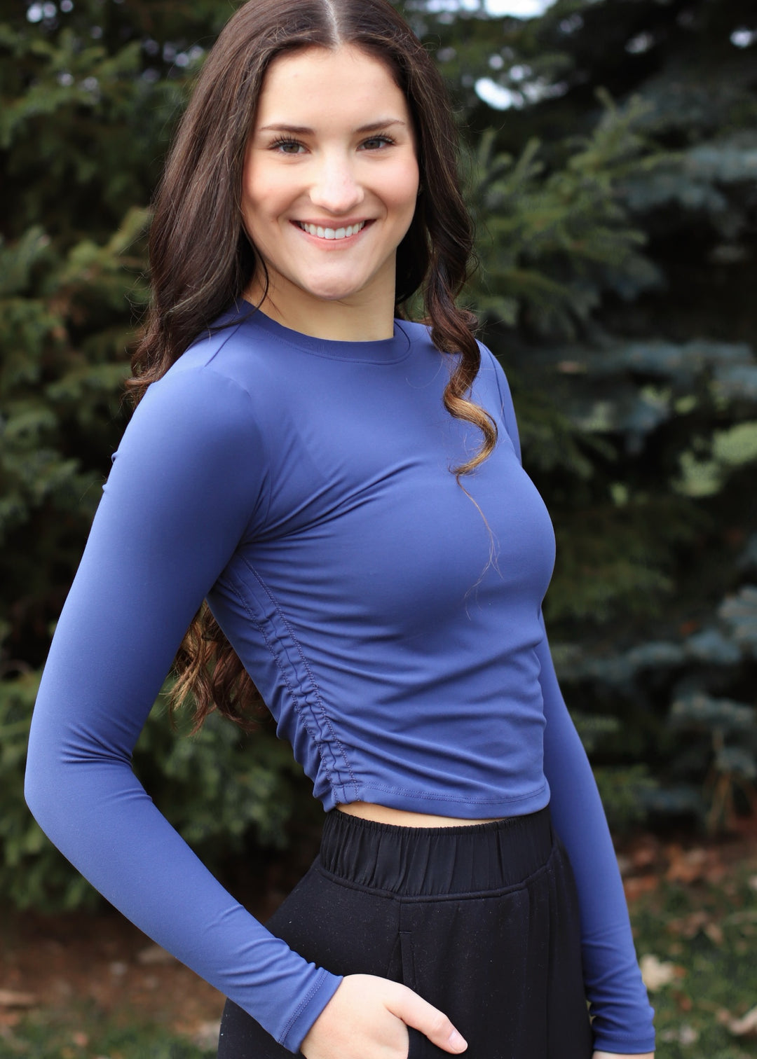 Ruched Workout Top in Navy