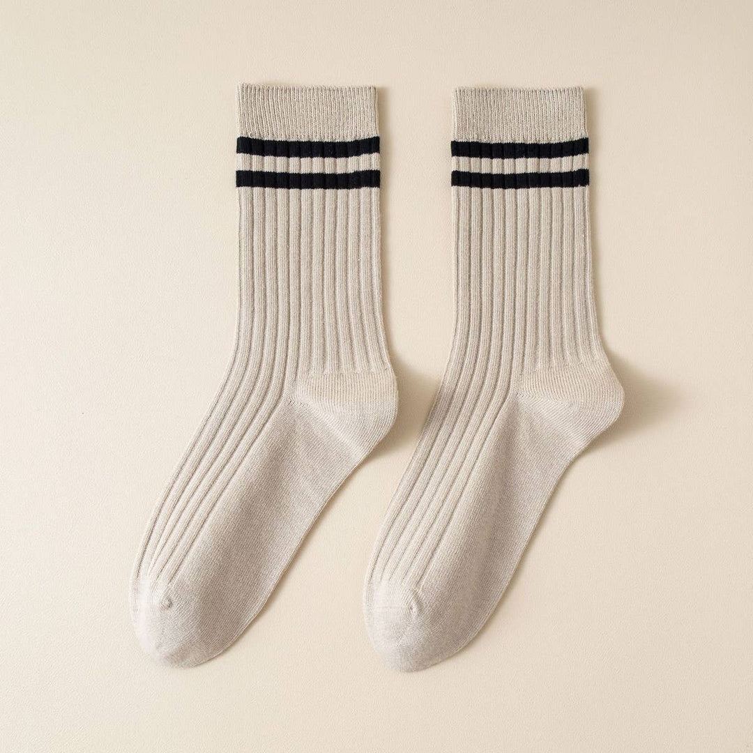 VERTICAL STRIPED COLLEGE STYLE MID-TUBE SOCKS