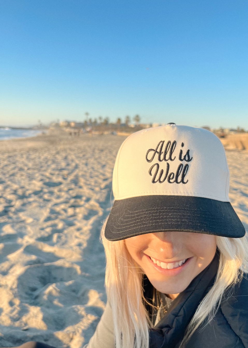 All Is Well- Embroidered Trucker Hat- Black/Natural Hat