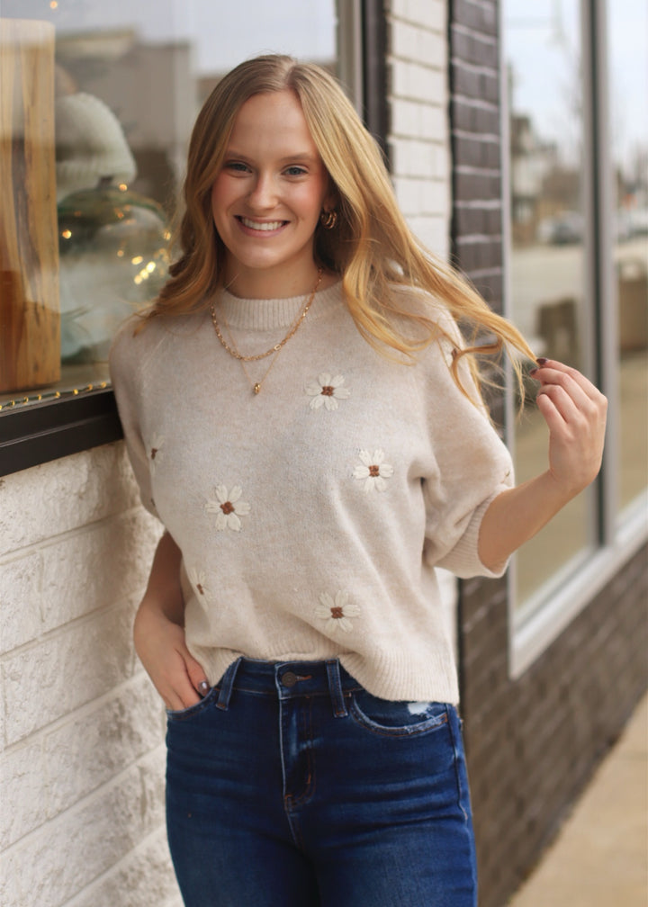 Daisy Embroidered  Sweater Top