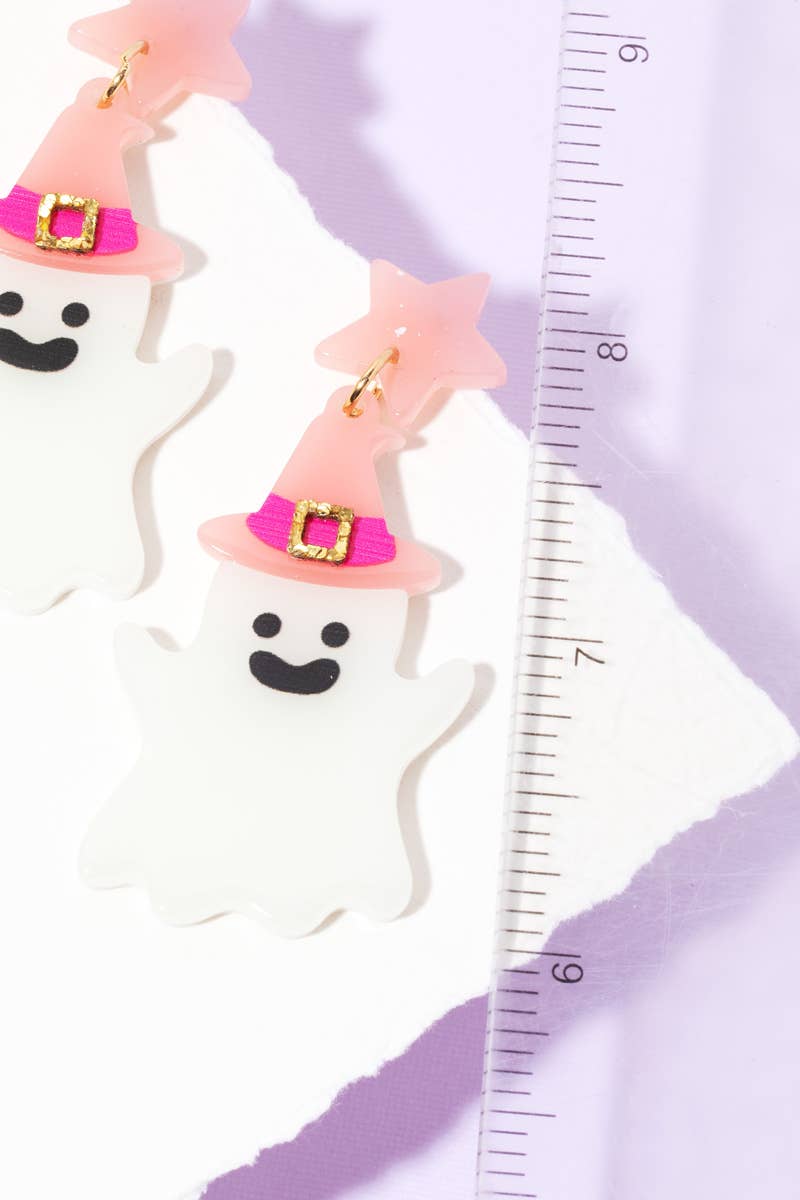 Glow In The Dark Witch Hat Ghost Dangle Earrings