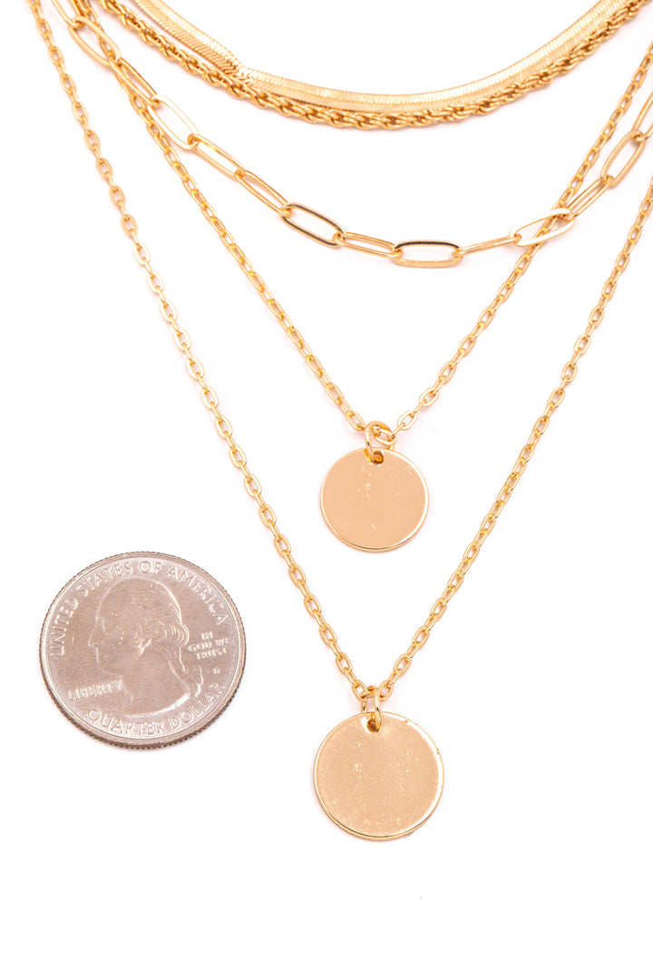 Assorted Chain Layered Disc Pendant Necklace