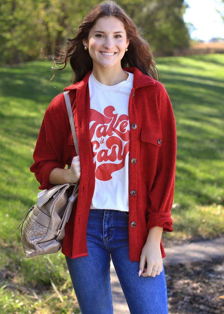 RESTOCK Fall Season Two Tone Shacket in Dark Red