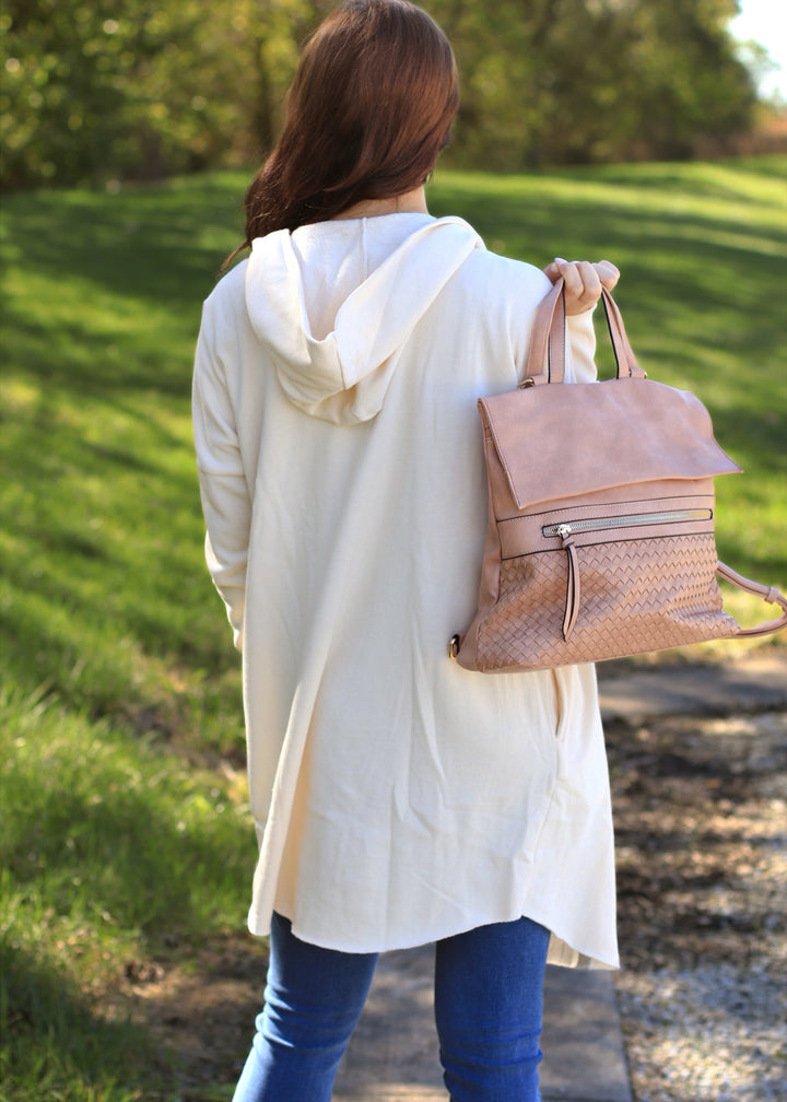 Helena Woven Flap Backpack in Mauve