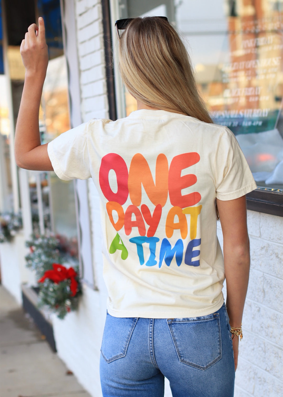 One Day At A Time Ivory Pocket Graphic Tee