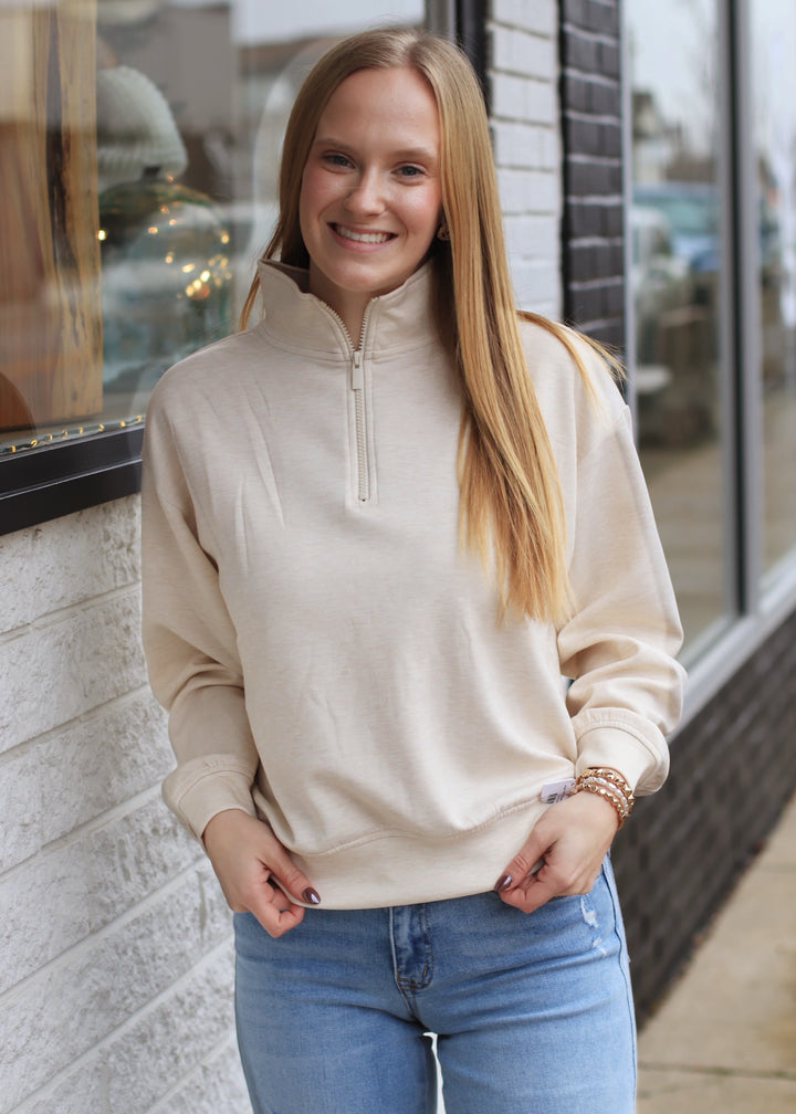 Scuba Half Zip Pullover in Heather Beige