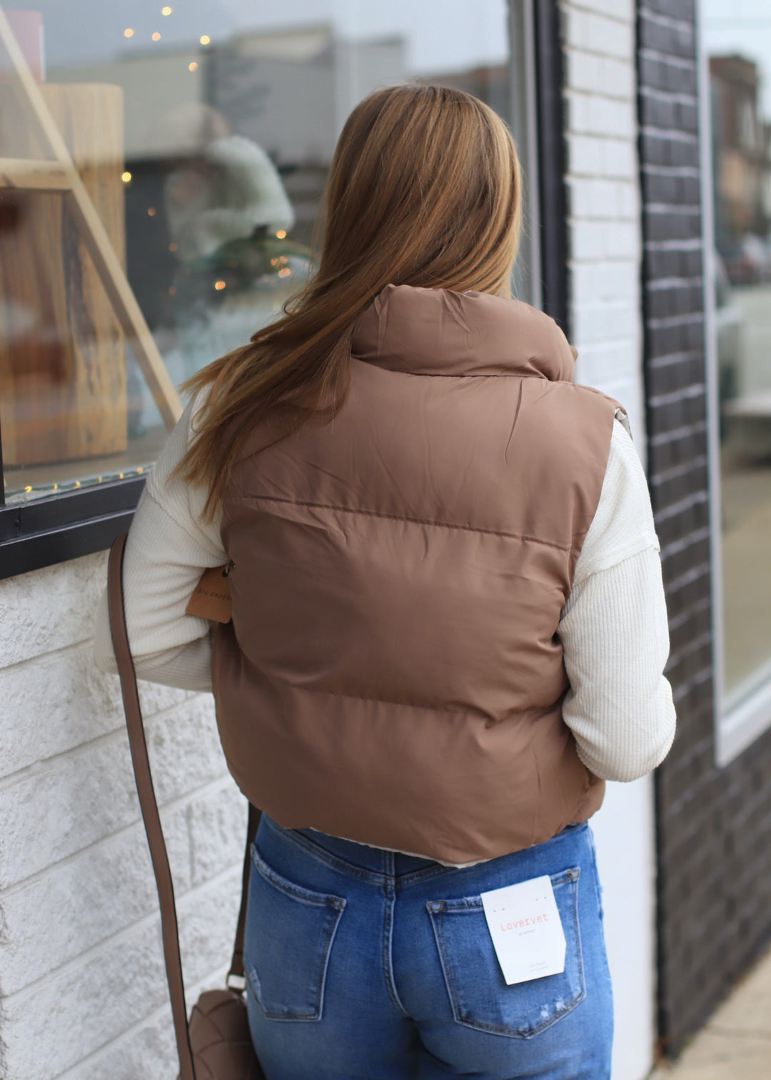 Patty Reversible Zip Up Cropped Puffer Vest Mocha/Ivory