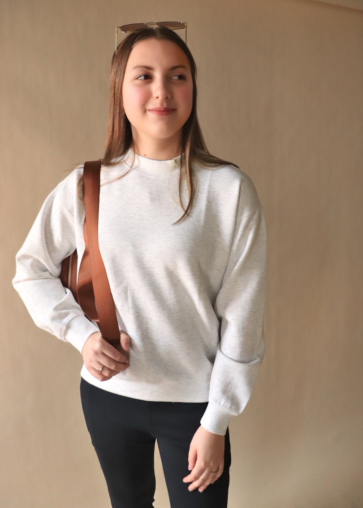 The Kelly Scuba Mock Neck Pullover in Light HG