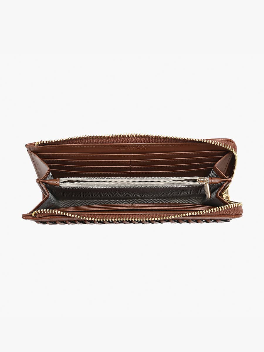 Gia Braided Detail Zip-Top Wallet in Black