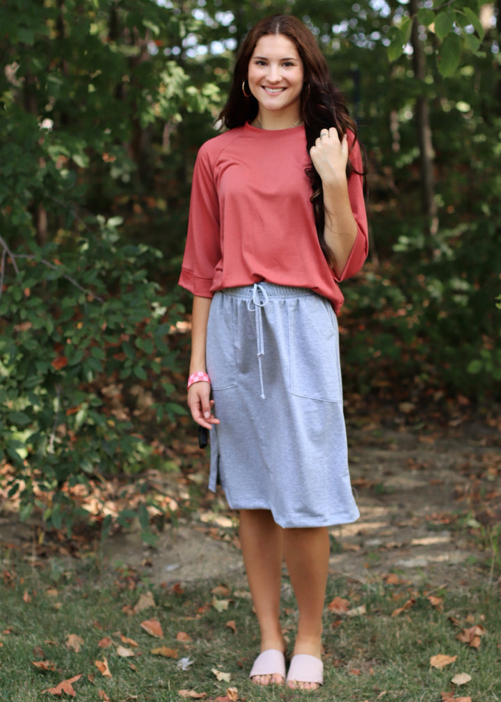 Everyday Drawstring Skirt in Heather Grey