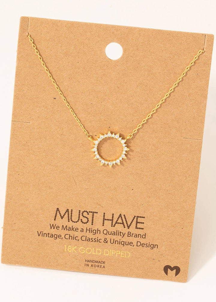 Pave Circle Sun Pendant Necklace