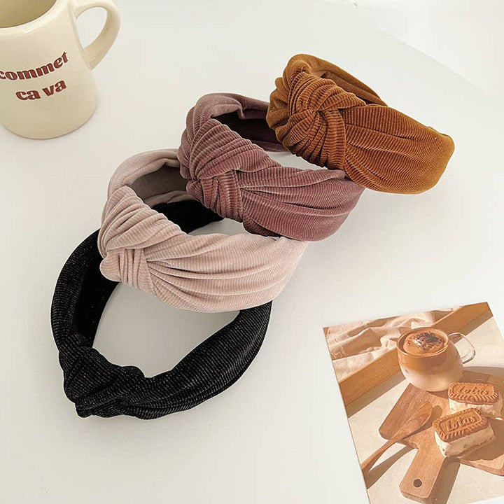 Fall Corduroy Metallic Detail Wide Knot Headband