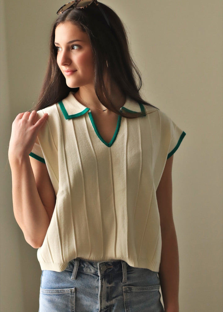 Preppy Collared Sweater Top