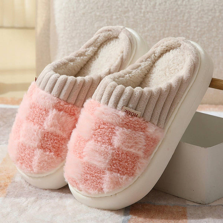 DOORBUSTER CHECKERED FUZZY WARMIES SLIPPERS