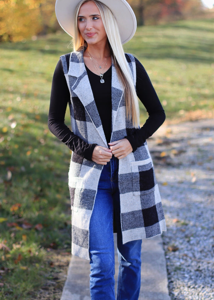 'Tis the Season Vest in Buffalo Plaid  Black