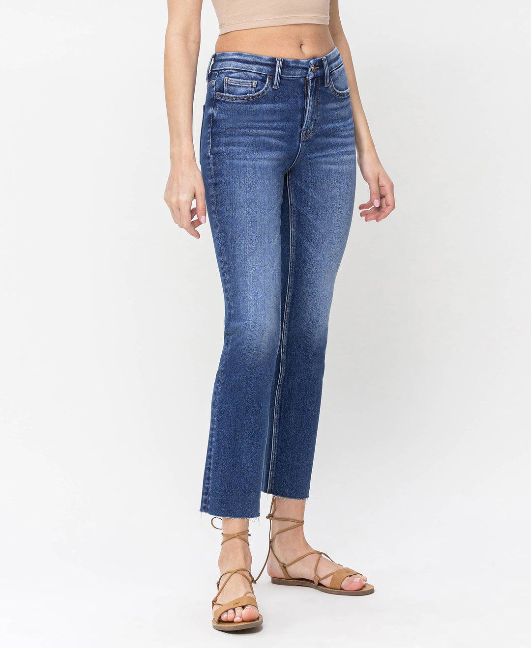 Delicate High Rise Crop Slim Straight Jeans Denim Jeans