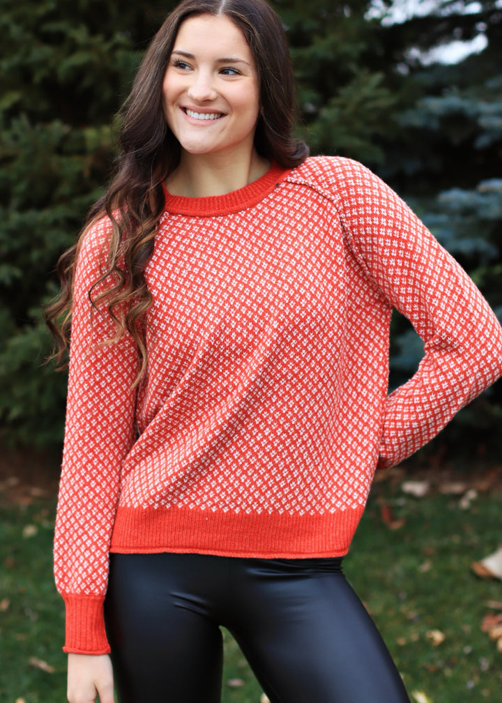 Diamond Texture Sweater in Red