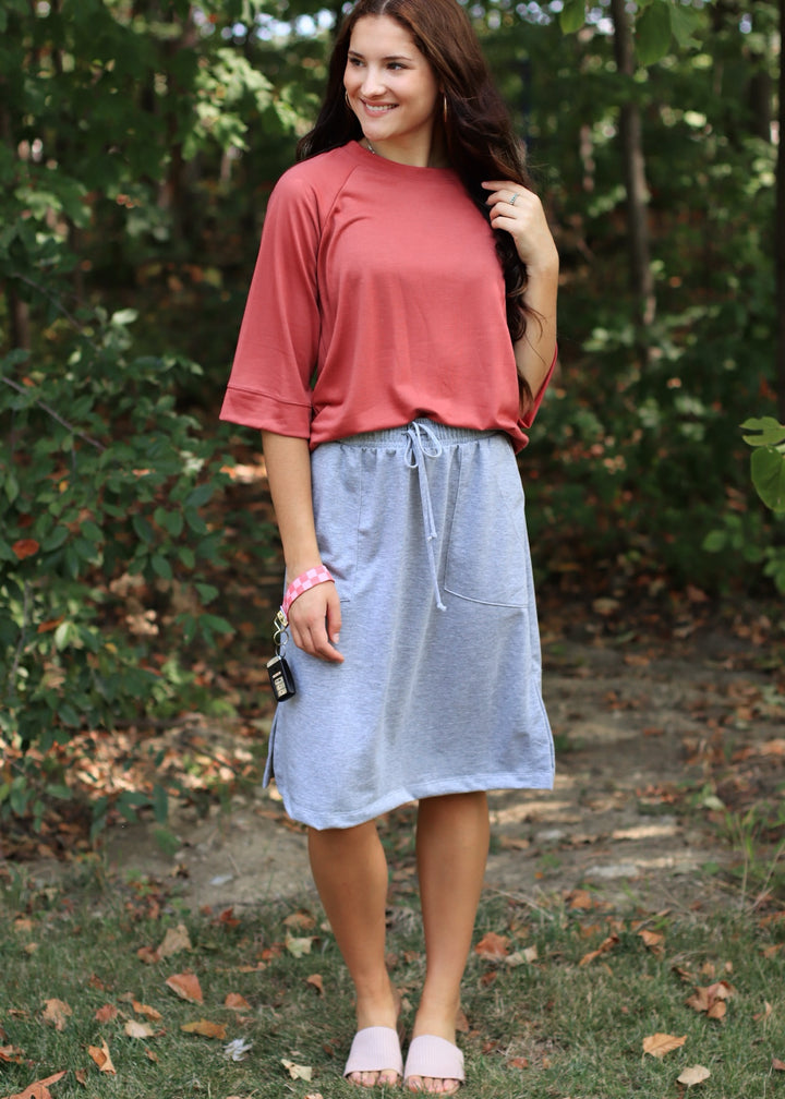 Everyday Drawstring Skirt in Heather Grey