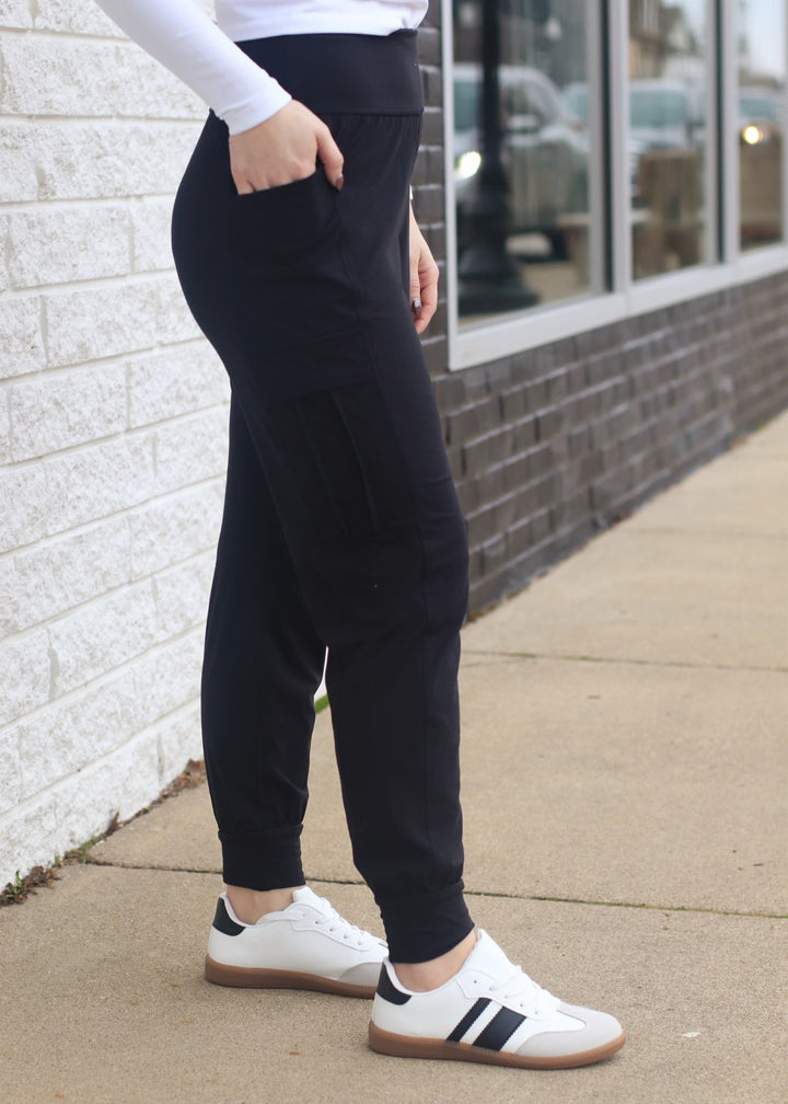 Butter Soft Joggers w/ Side Pockets in Black