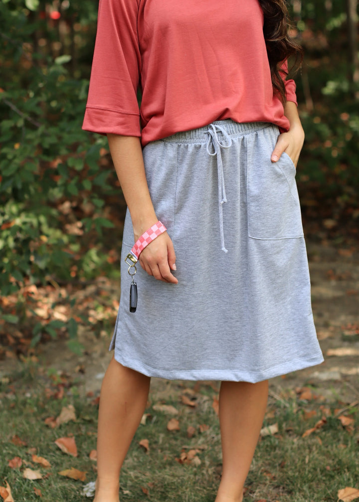 Everyday Drawstring Skirt in Heather Grey