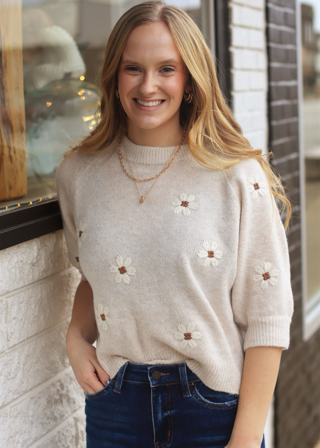 Daisy Embroidered  Sweater Top