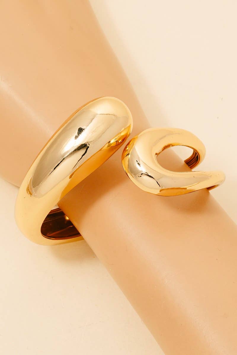 Gold Plated Hollow And Solid Tear Hinge Bangle Bracelet