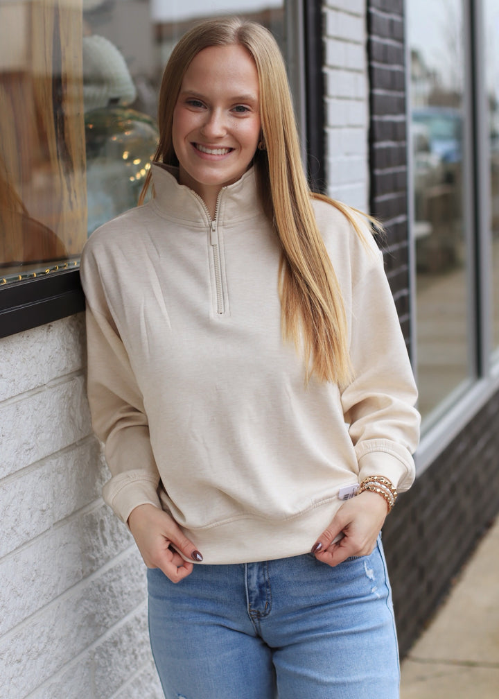 Scuba Half Zip Pullover in Heather Beige