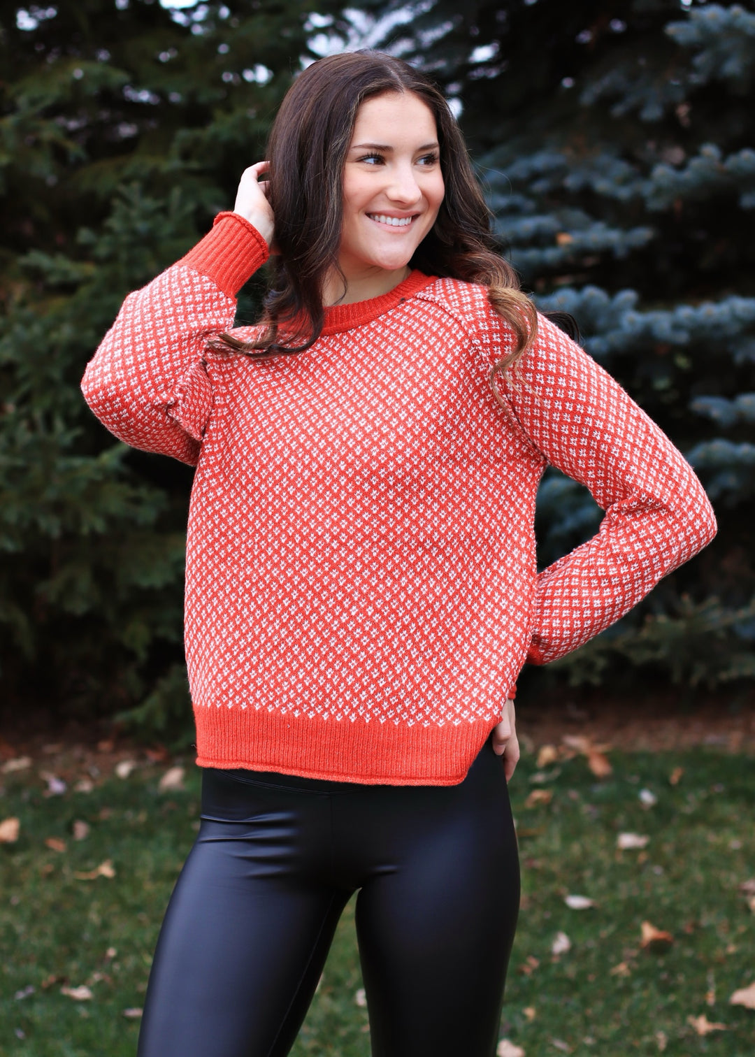 Diamond Texture Sweater in Red