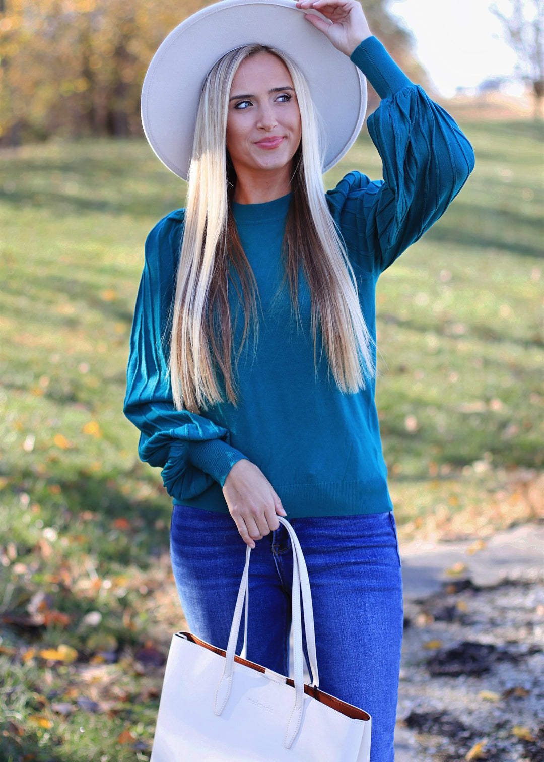 Pleats on the Sleeve Top in Alpine Green