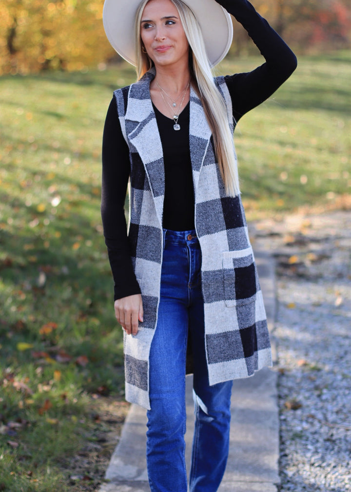 'Tis the Season Vest in Buffalo Plaid  Black