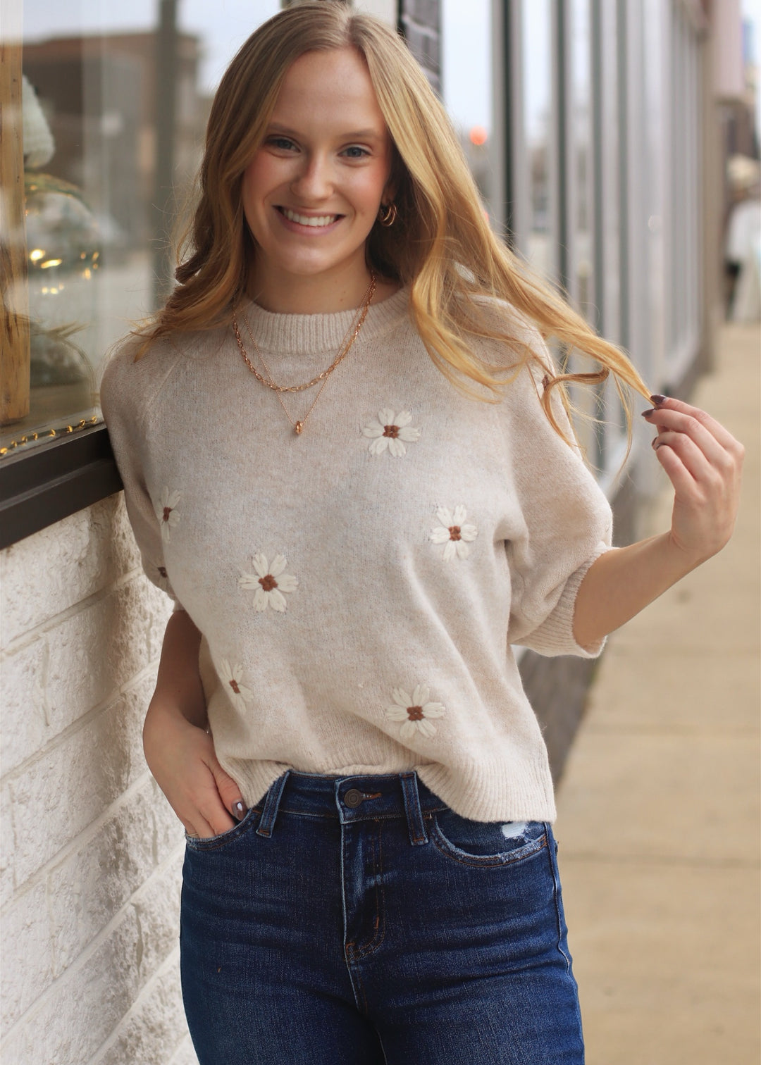 Daisy Embroidered  Sweater Top