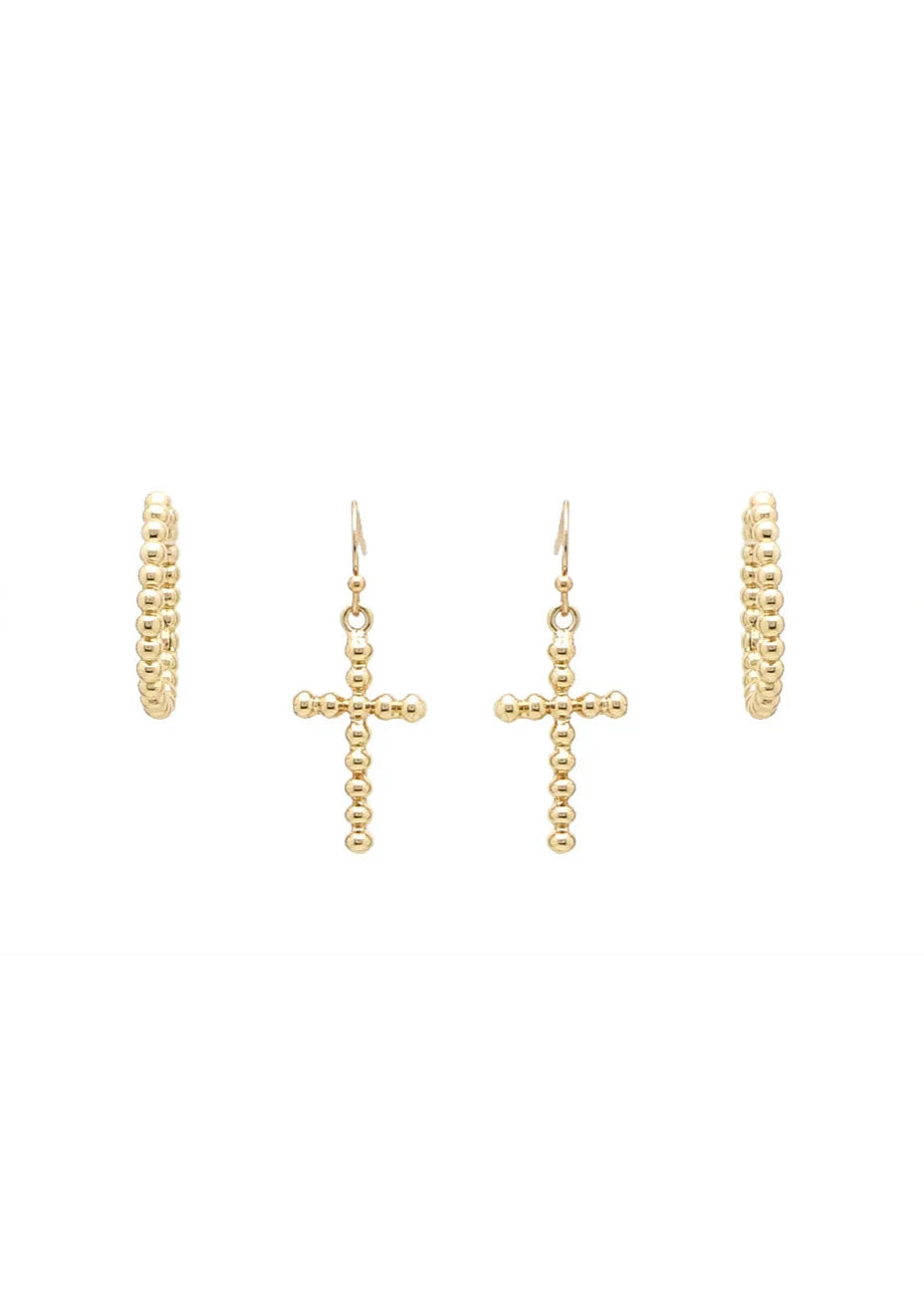 CLEARANCE FINAL SALE  Set of 3 Gold Cross and Hoop Earring Studs