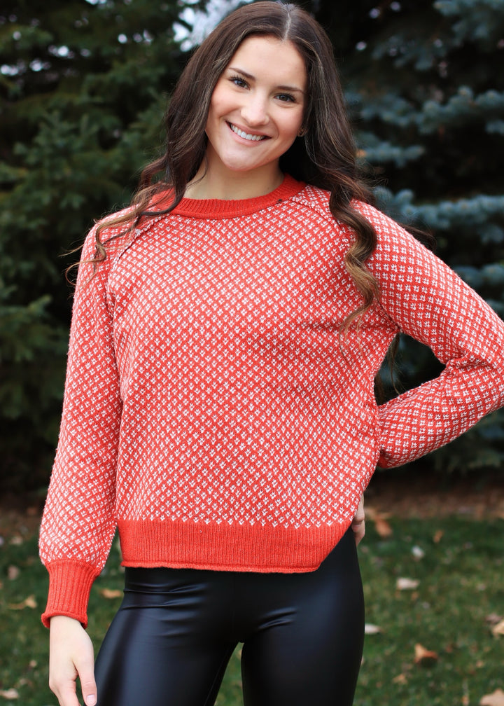 Diamond Texture Sweater in Red