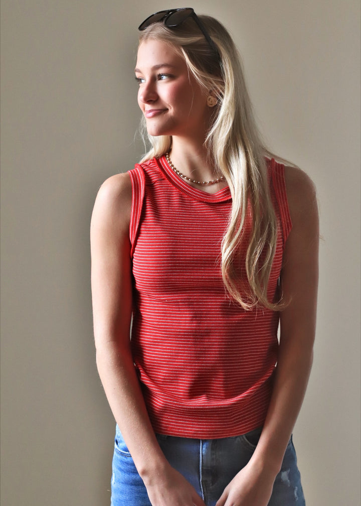 Florence Striped Raw Edge Tank in Red/White