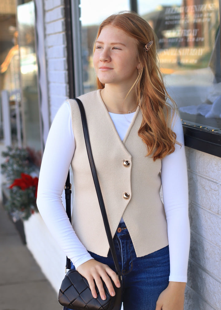 Faith Button Knit Sweater Vest