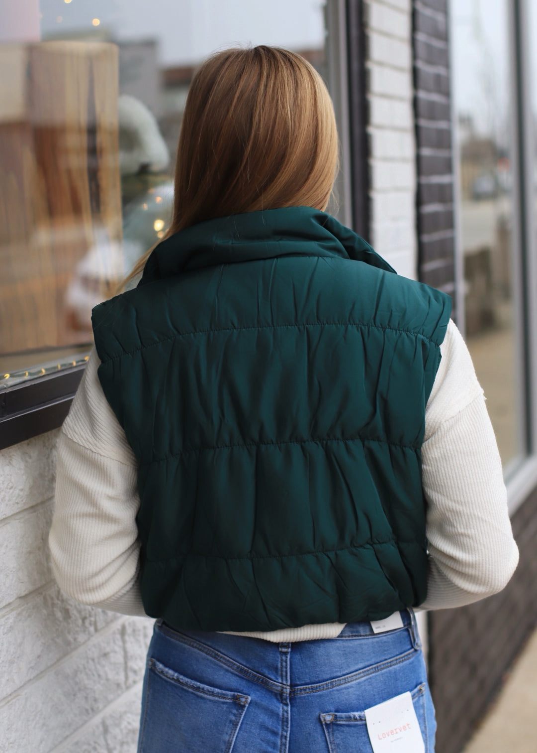 Ryn Cropped Cargo Puffer Vest in Hunter Green